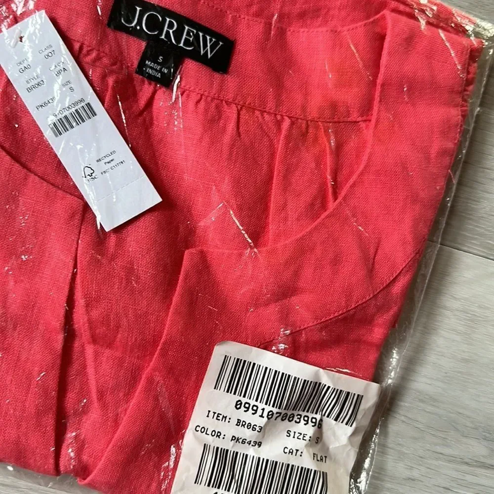 J.Crew Flutter-sleeve linen‎ V-neck top Brilliant Papaya Small NWT in packaging
